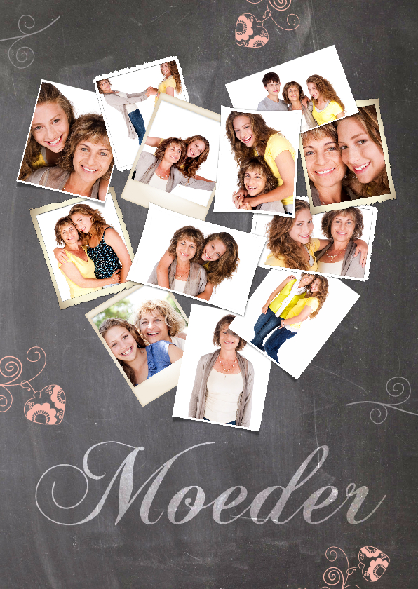 Collage in hartvorm krijtbord moeder - Moederdag kaarten Moederdag kaarten - Collage in hartvorm krijtbord moeder