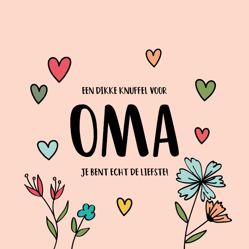 Moederdag kaarten - Dikke knuffel oma - hearts and flowers - moederdagkaart