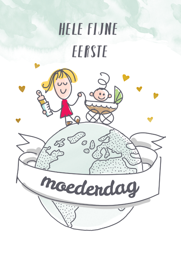 Moederdag kaarten - Eerste moederdagkaart met mama op wereldbol