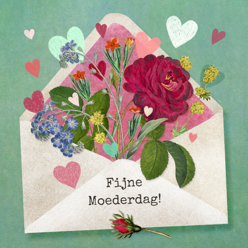 Fijne Moederdag envelop gevuld met bloemen en Kaartje2go