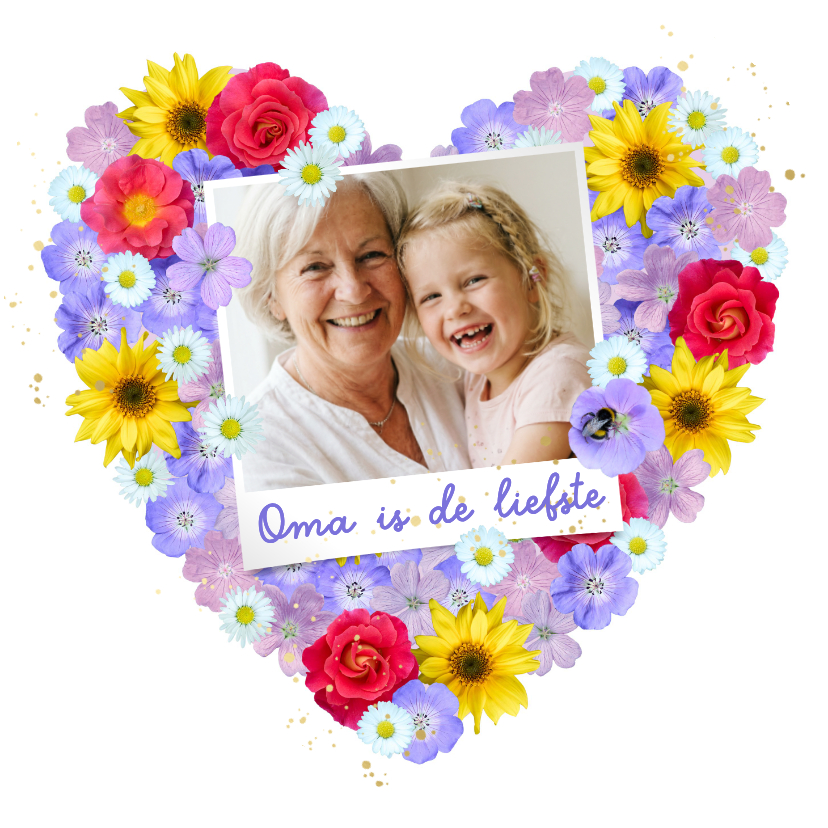 Moederdag kaarten - Foto & Moederdag kaart bloemenhartje liefste oma 