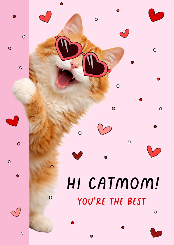 Moederdag kaarten - Grappige moederdagkaart met een vrolijke kat met hartjesbril