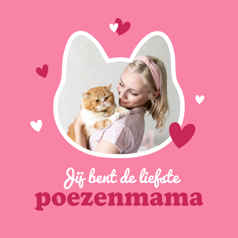 Moederdag kaarten - Grappige moederdagkaart poezenmama cat mom foto hartjes