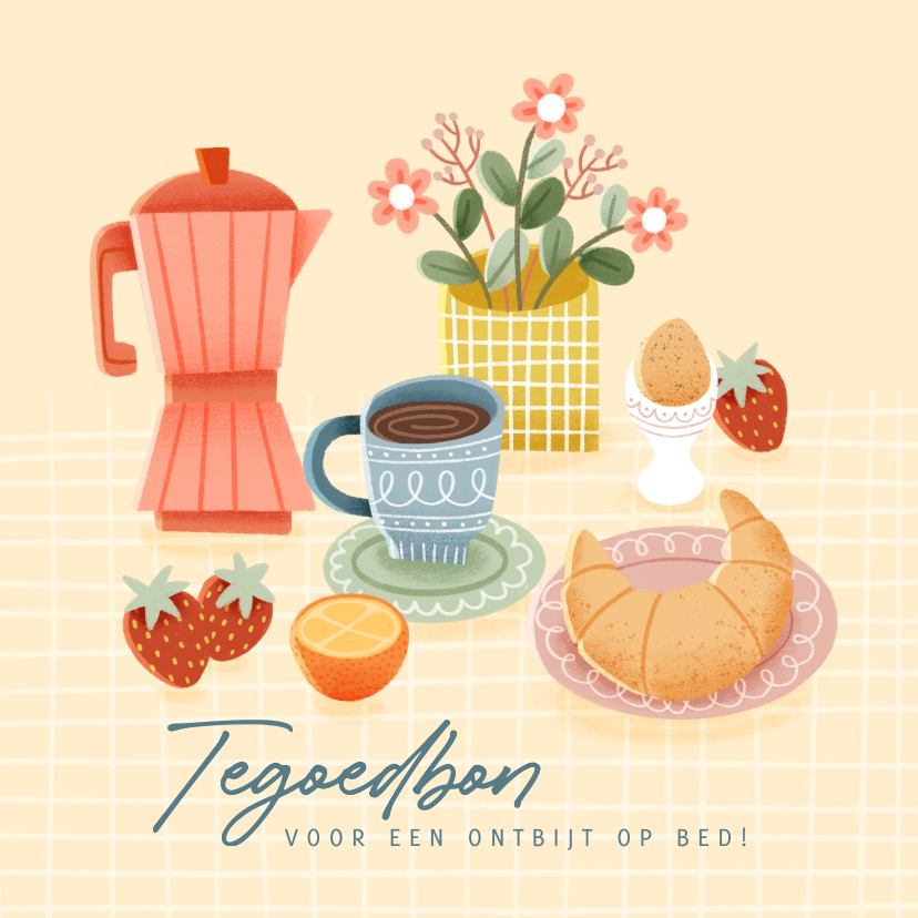 Moederdag kaarten - Leuke moederdag kaart tegoedbon voor ontbijt op bed