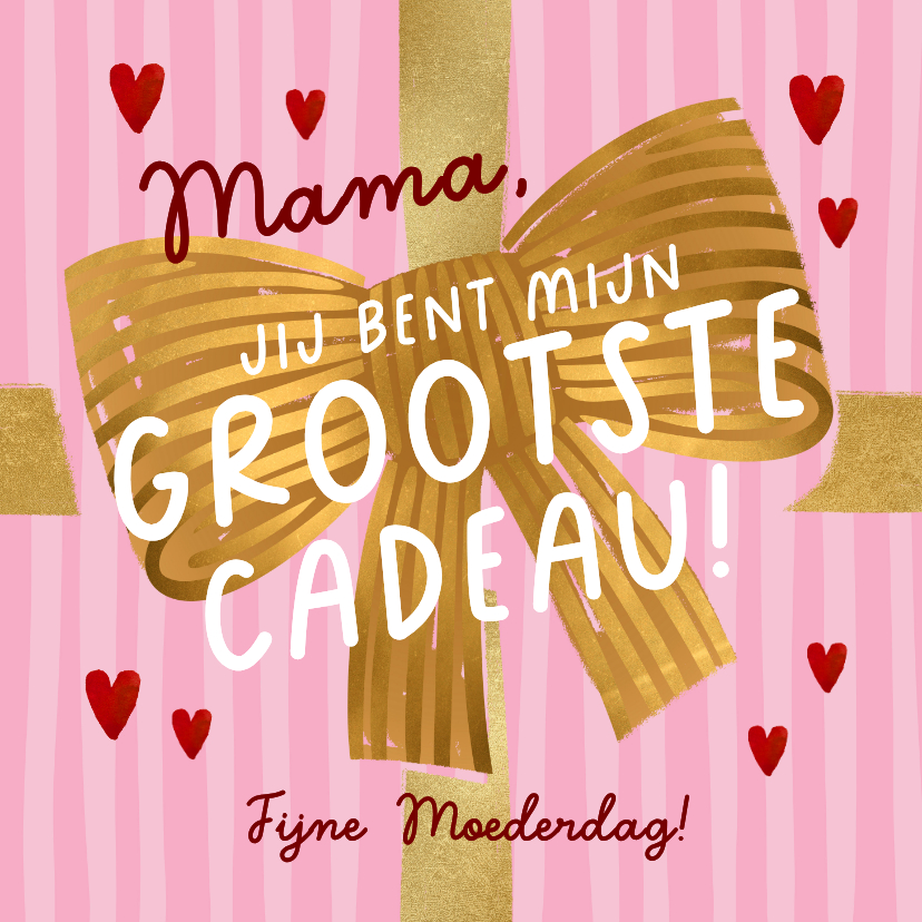 Moederdag kaarten - Lieve moederdagkaart cadeau strik goud hartjes