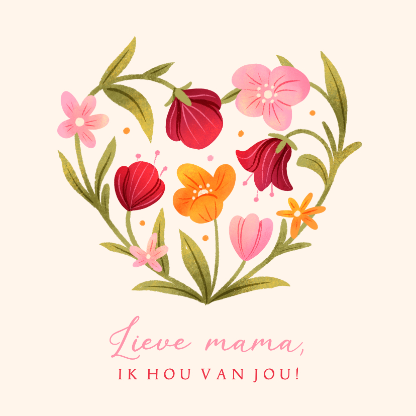Moederdag kaarten - Lieve moederdagkaart met hartje en bloemen