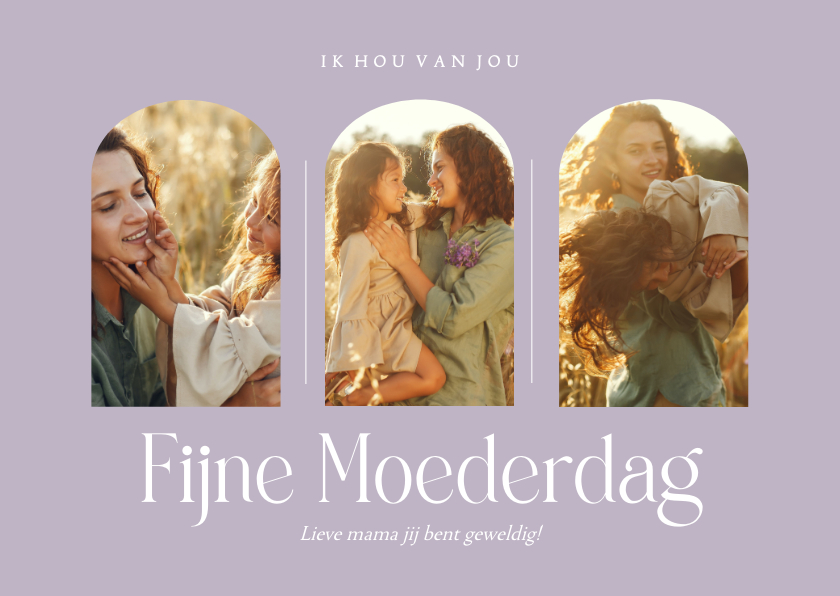 Lila moederdagkaartje met fotocollage - Moederdag kaarten Moederdag kaarten - Lila moederdagkaartje met fotocollage
