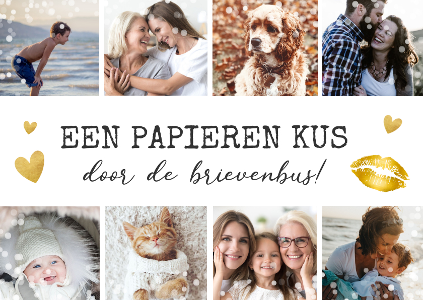 Moederdag kaarten - Moederdag fotocollage kaart met 8 foto's - kus in brievenbus