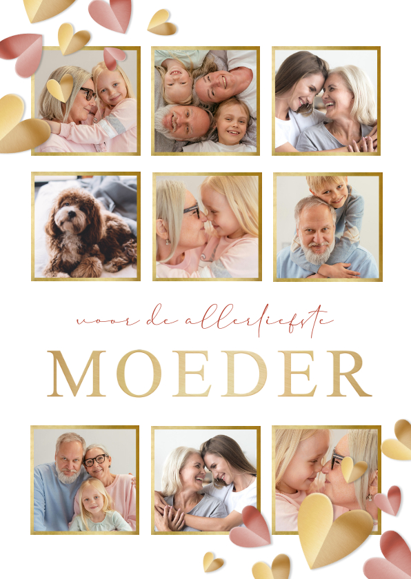 Moederdag fotocollage kaart met 9 eigen foto's en hartjes - Moederdag kaarten Moederdag kaarten - Moederdag fotocollage kaart met 9 eigen foto's en hartjes