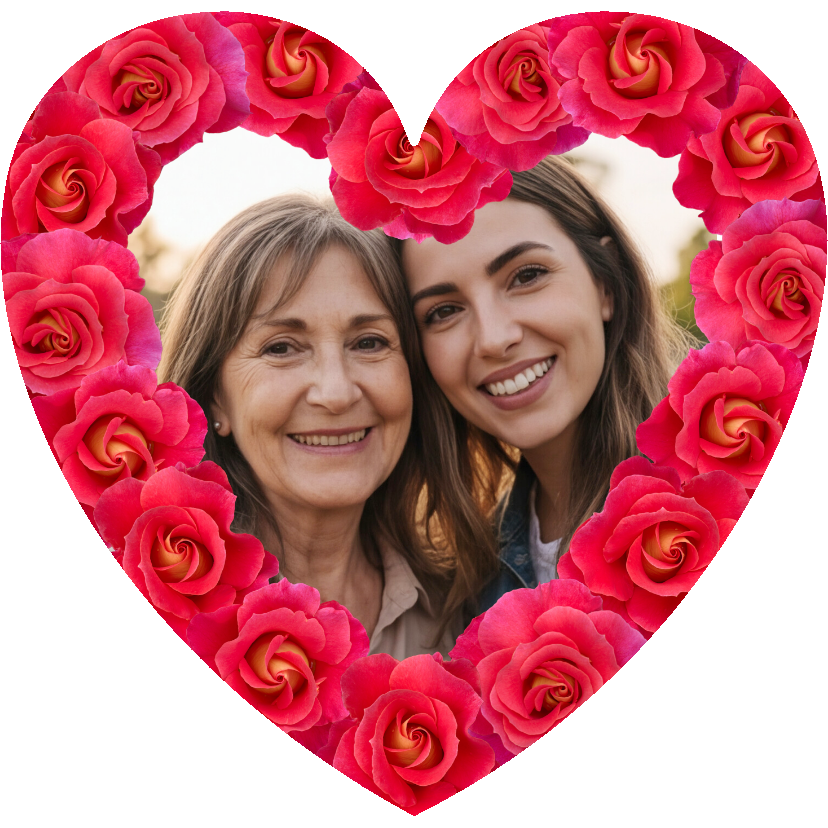 Moederdag kaarten - Moederdag fotokaart hart met rozenkader