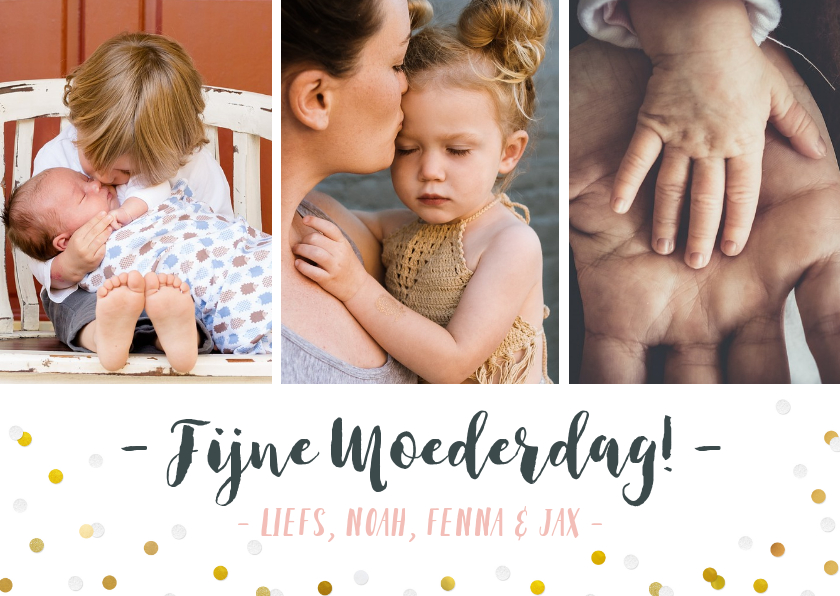 Moederdag fotokaart met 3 eigen foto's en confetti - Moederdag kaarten Moederdag kaarten - Moederdag fotokaart met 3 eigen foto's en confetti