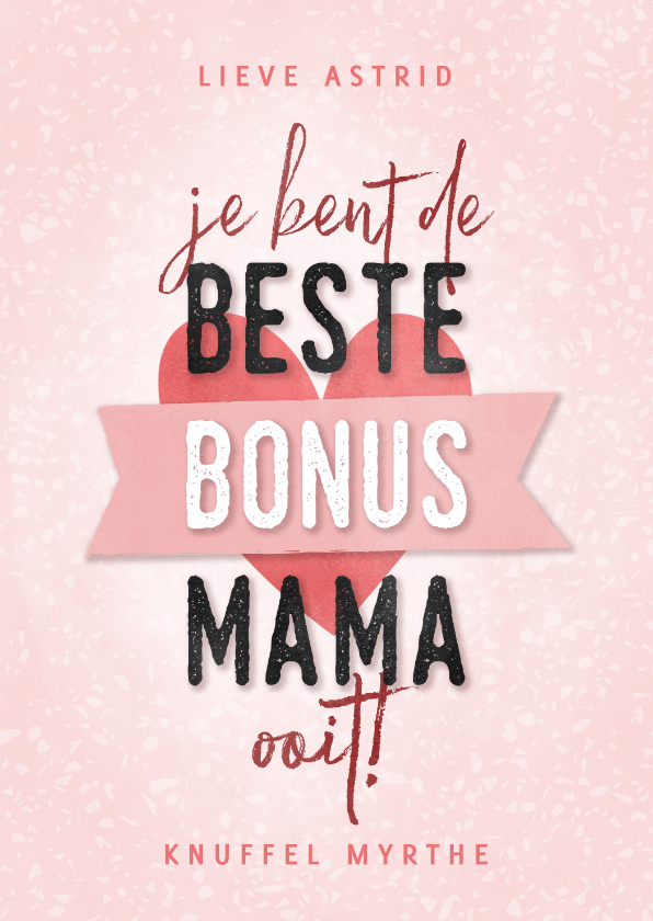 Moederdag kaarten - Moederdag kaart beste bonus mama met hartje en banner