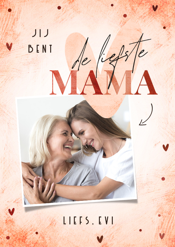 Moederdag kaarten - Moederdag kaart met foto, naam en hart liefste mama stijlvol