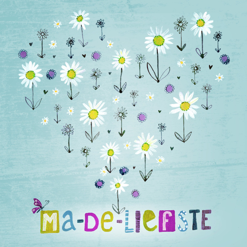 Moederdag kaart met madeliefjes in een hart - Moederdag kaarten Moederdag kaarten - Moederdag kaart met madeliefjes in een hart