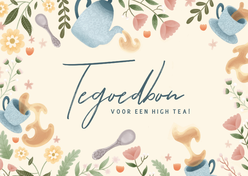 Moederdag kaarten - Moederdag kaart tegoedbon high tea met bloemen en thee
