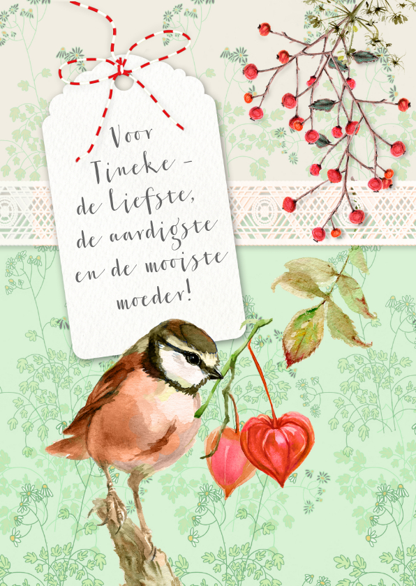 Moederdag kaarten - Moederdag roze vogel en hartjes