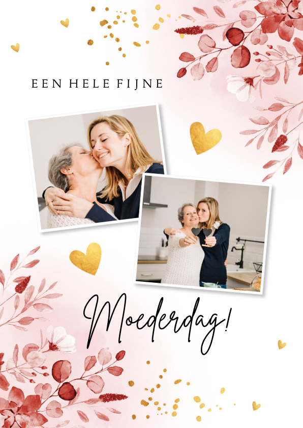 Moederdag kaarten - Moederdagkaart bloemen roze waterverf foto