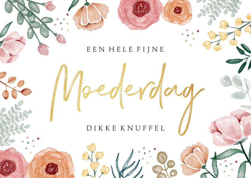 Moederdag kaarten - Moederdagkaart bloemen waterverf foto stijlvol goud