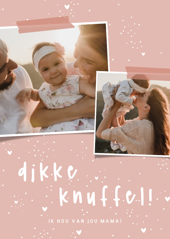 Moederdagkaart dikke knuffel hartjes met 2 foto's - Moederdag kaarten Moederdag kaarten - Moederdagkaart dikke knuffel hartjes met 2 foto's
