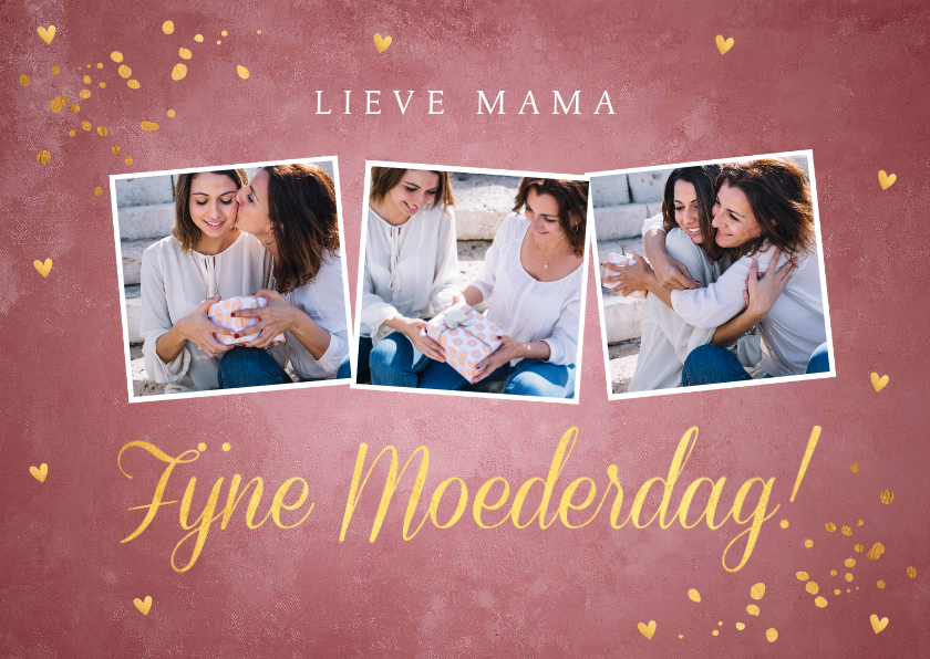 Moederdag kaarten - Moederdagkaart fotocollage roze confetti goudlook
