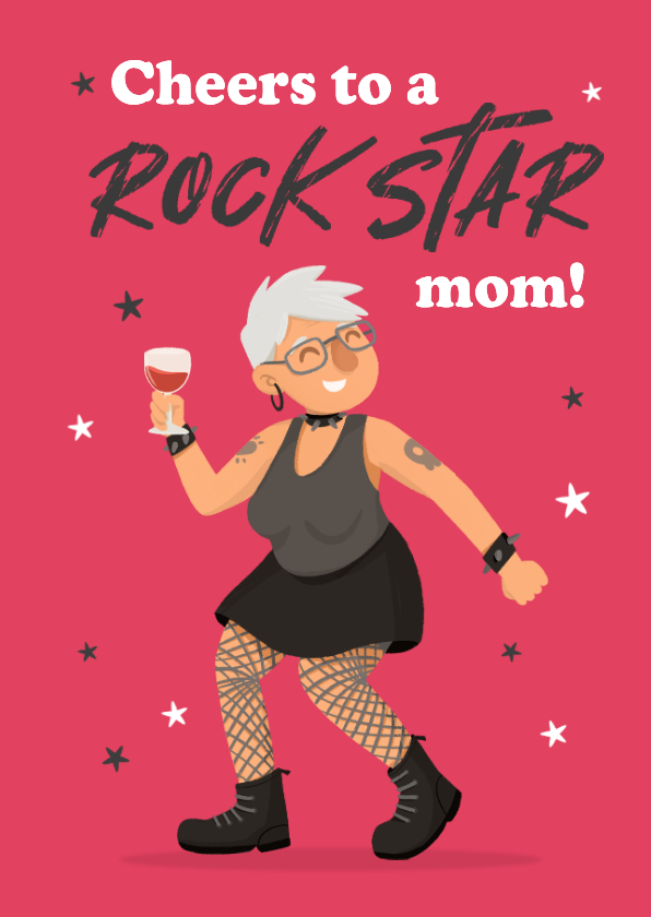 Moederdag kaarten - Moederdagkaart grappig rockstar mom humor cartoon
