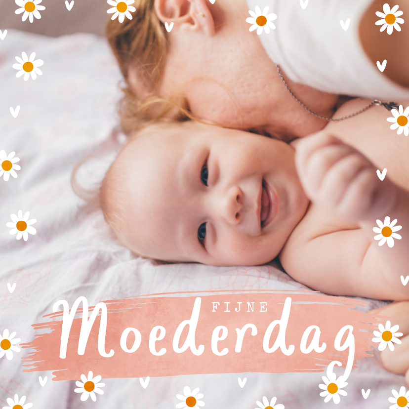 Moederdag kaarten - Moederdagkaart grote foto met kader van madeliefjes