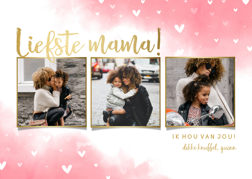 Moederdag kaarten - Moederdagkaart 'liefste mama!' fotocollage met hartjes