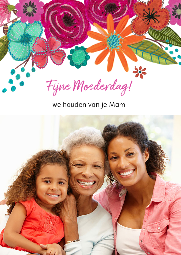 Moederdagkaart met foto en bloemen rand - Moederdag kaarten Moederdag kaarten - Moederdagkaart met foto en bloemen rand