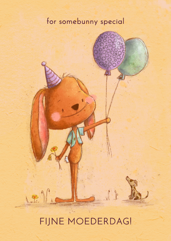 Moederdag kaarten - Moederdagkaart met grappige bunny en ballonnen
