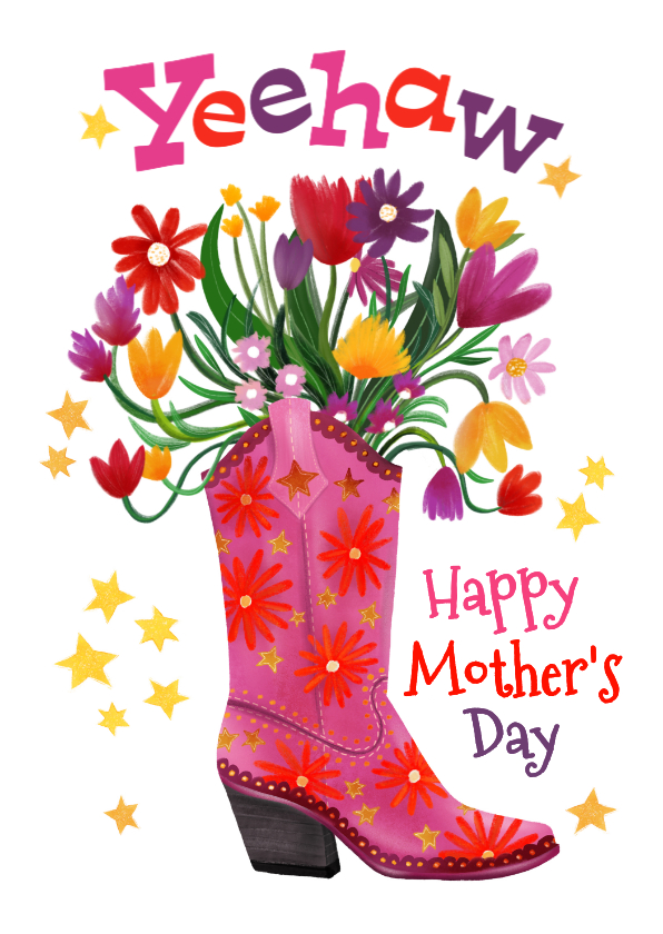 Moederdagkaart met stoere cowboylaars en bloemen - Moederdag kaarten Moederdag kaarten - Moederdagkaart met stoere cowboylaars en bloemen