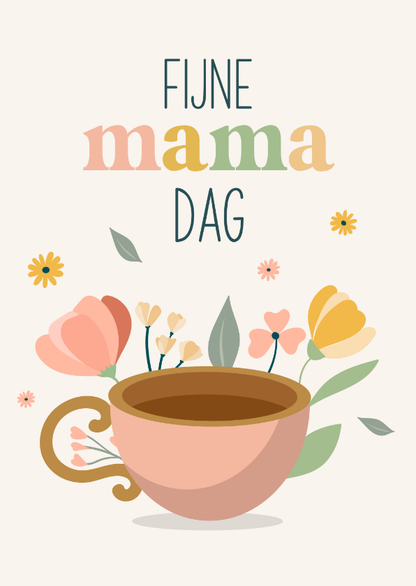 Moederdag kaarten - Moederdagkaart met theemok en bloemen