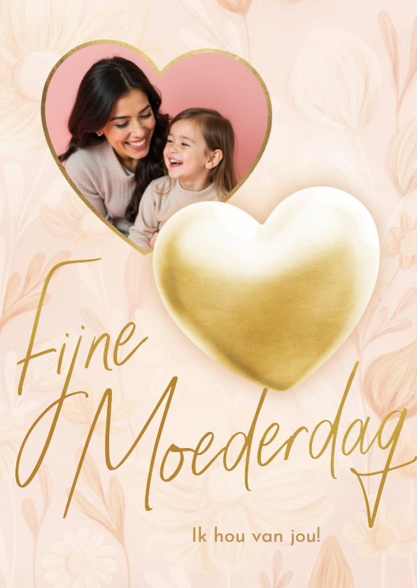 Moederdag kaarten - Moederdagkaart roze bloemen met foto en hart