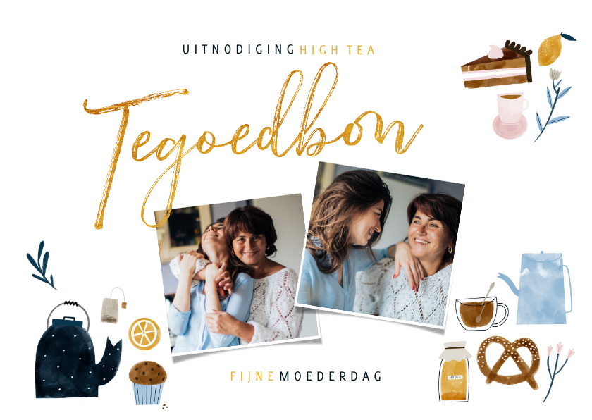 Moederdag kaarten - Moederdagkaart tegoedbon High Tea met foto's en illustraties