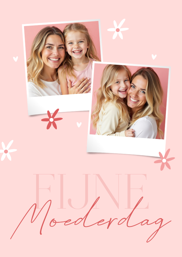 Moederdagkaart twee foto's met bloemetjes roze - Moederdag kaarten Moederdag kaarten - Moederdagkaart twee foto's met bloemetjes roze
