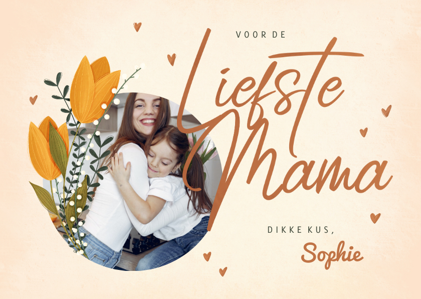 Moederdag kaarten - Moederdagkaart voor de liefste mama met foto en tulpen