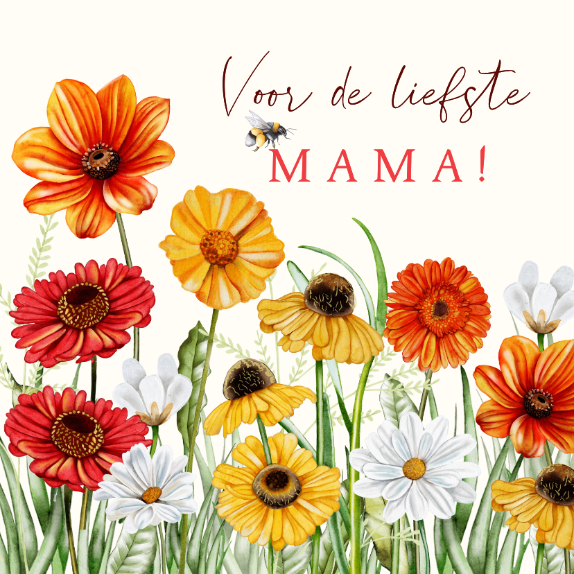 Moederdag kaarten - Moederdagkaart vrolijke bloemen in geel en oranje