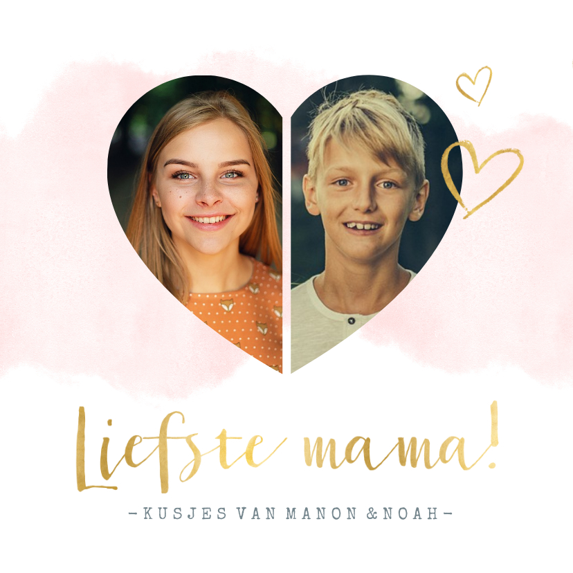 Moederdagkaart waterverf met fotohartje voor 2 foto's - Moederdag kaarten Moederdag kaarten - Moederdagkaart waterverf met fotohartje voor 2 foto's