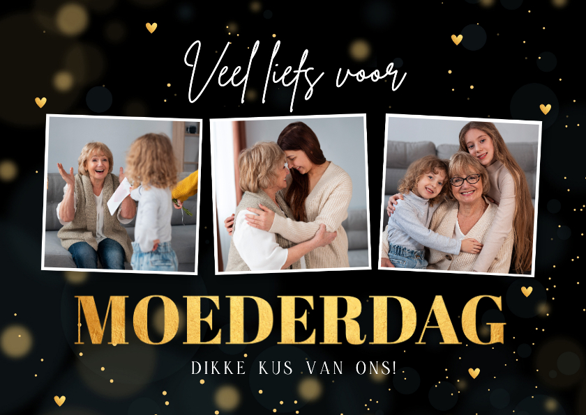 Moederdag kaarten - Moederdagkaart zwart goud fotocollage