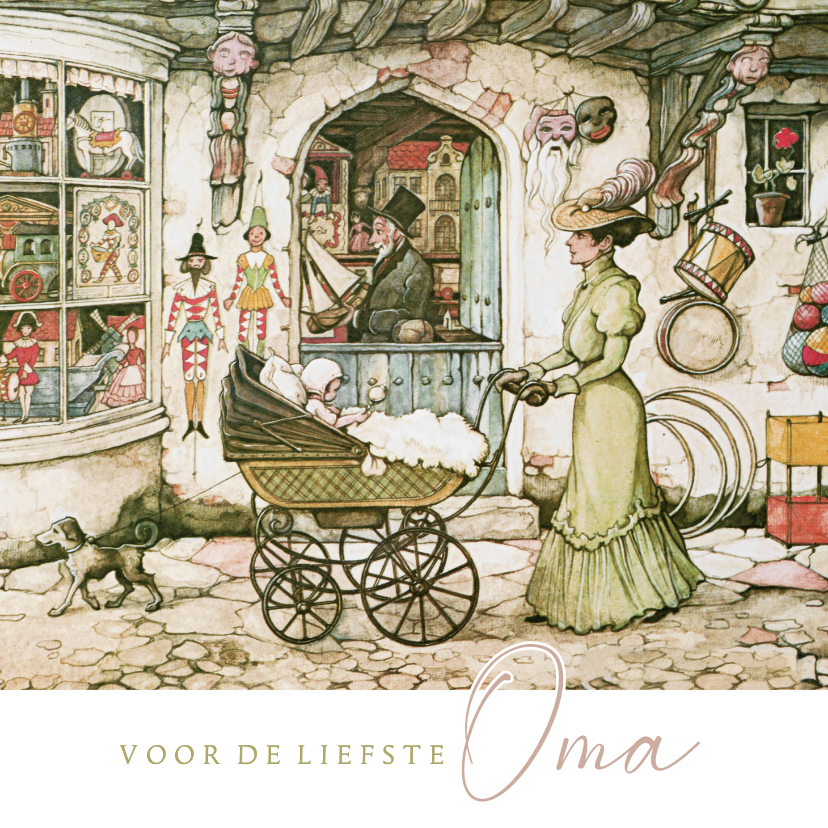 Moederdag kaarten - Nostalgische moederdagkaart met ouderwetse kinderwagen