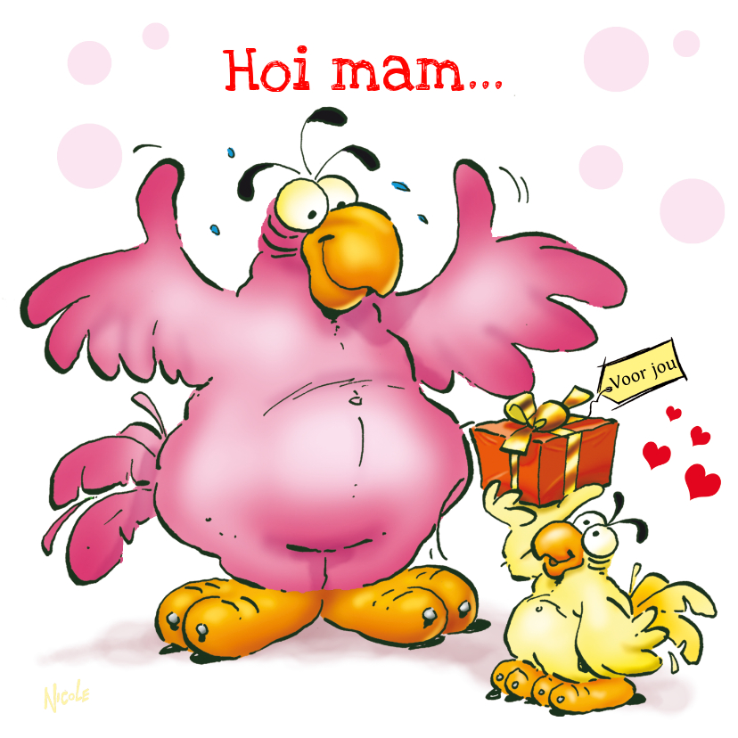 Rocco moederdag 6 papegaai met cadeau - Moederdag kaarten Moederdag kaarten - Rocco moederdag 6 papegaai met cadeau
