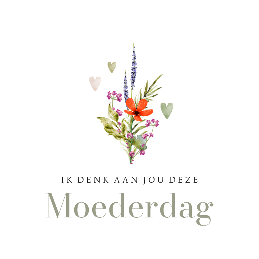 Moederdag kaarten - Stijlvolle moederdagkaart denken aan boeket veldbloemen hart