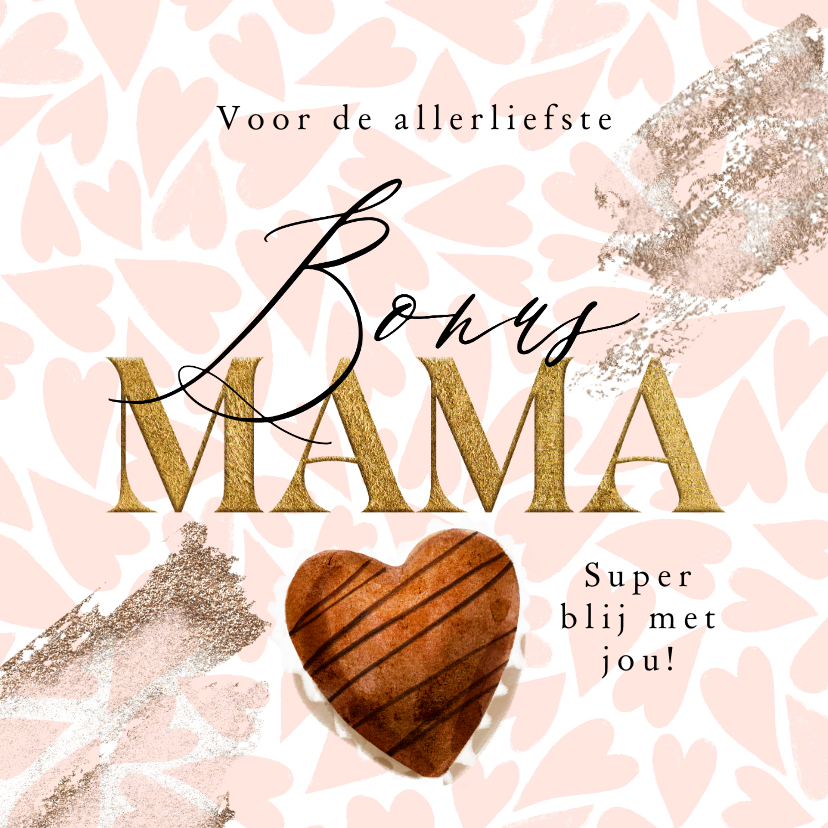 Moederdag kaarten - Trendy moederdagkaart bonusmama bonbon hart goud