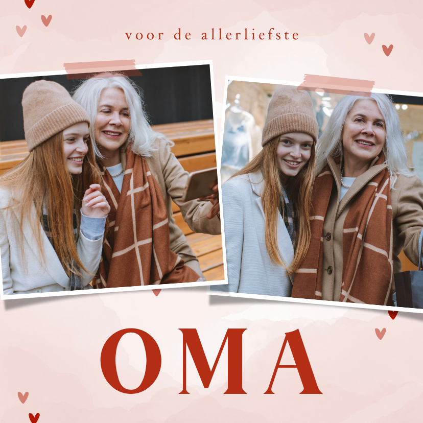 Voor de allerliefste oma met twee foto's en hartjes - Moederdag kaarten Moederdag kaarten - Voor de allerliefste oma met twee foto's en hartjes