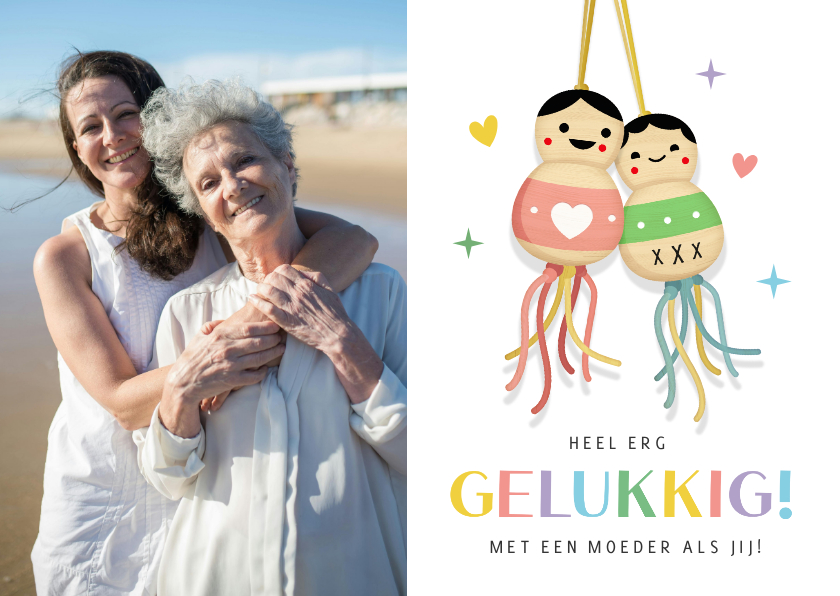 Moederdag kaarten - Vrolijke moederdagkaart met gelukspoppetjes en eigen foto