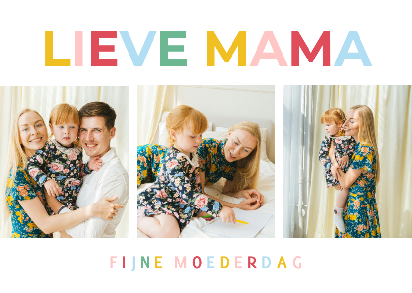 Moederdag kaarten - Vrolijke moederdagkaart met regenboogtypografie en fotos