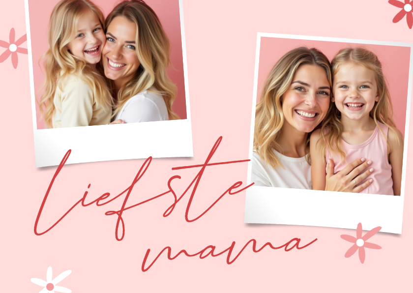 Moederdag kaarten - Vrolijke moederdagkaart twee foto's en bloemetjes roze