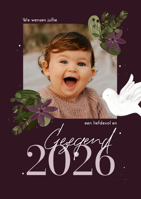 Nieuwjaarskaarten - Christelijke nieuwjaarskaart botanisch jaartal en foto