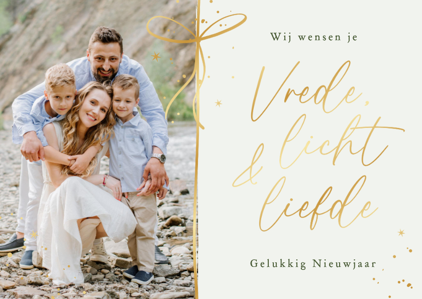Nieuwjaarskaarten - Christelijke nieuwjaarskaart foto strik sterren goud liefde