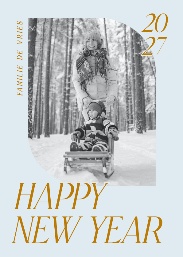 Nieuwjaarskaarten - Elegante fotokaart met klassieke typografie voor nieuwjaar