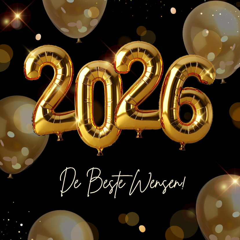 Feestelijke nieuwjaarskaart met gouden helium ballonnen - Nieuwjaarskaarten Nieuwjaarskaarten - Feestelijke nieuwjaarskaart met gouden helium ballonnen